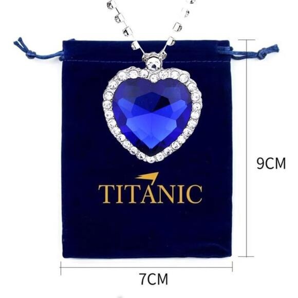 Titanic Heart The Ocean Simulated Blue Sapphire, Silver Necklace Pendants - Picture 6 of 8